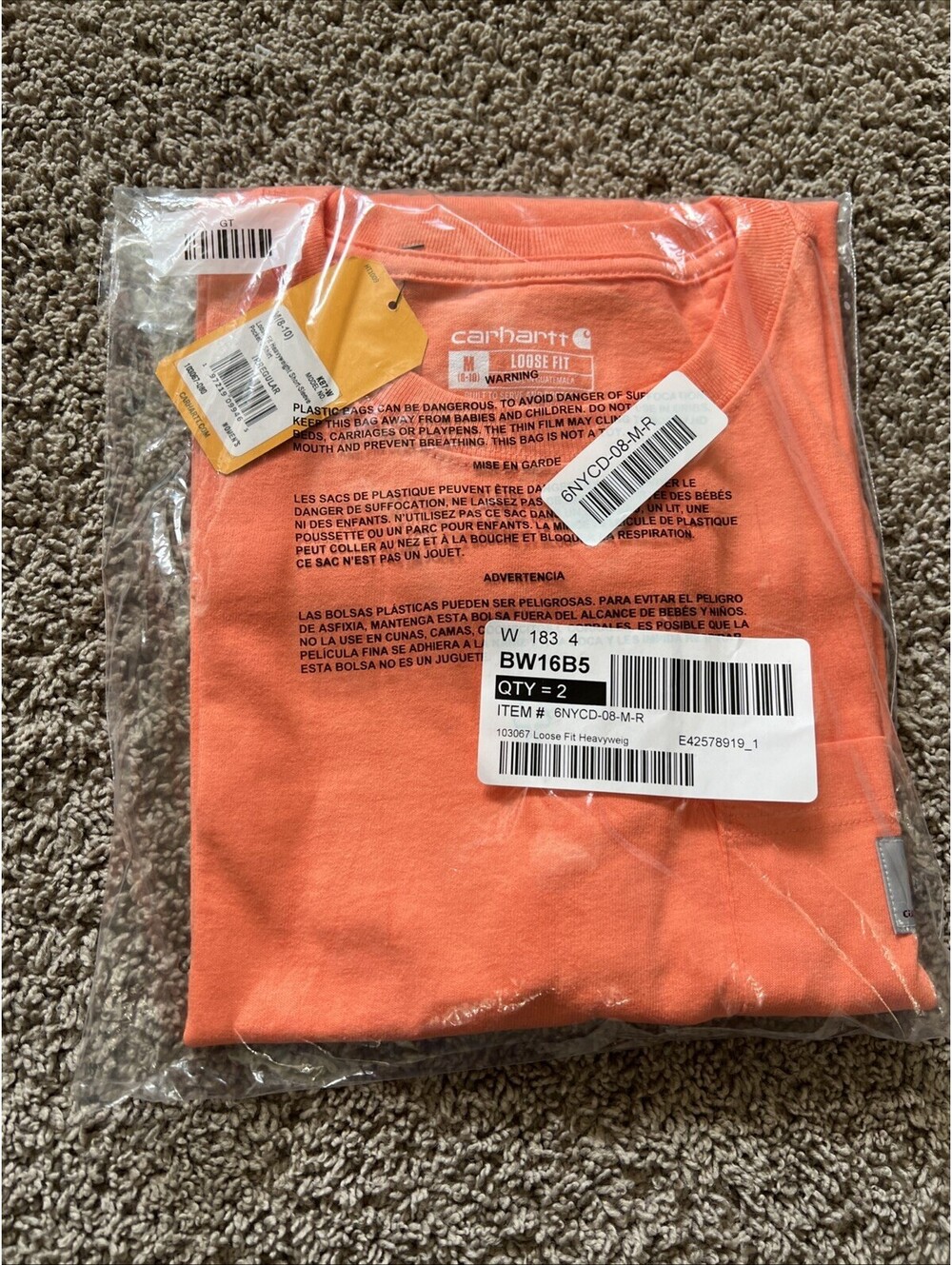 Carhartt Women's K87 T Shirt Loose Fit Heavyweight Short Sleeve Pocket Orange